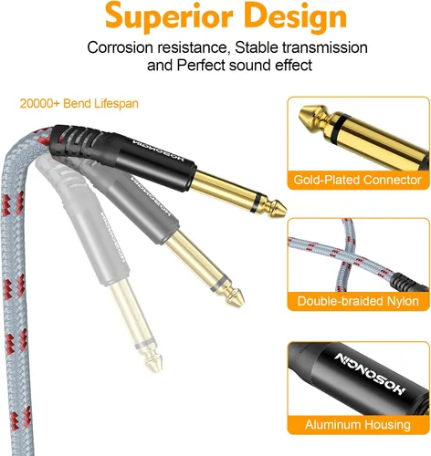 Miniatura 5 de HOSONGIN Paquete de 2 cables de guitarra de 3.3 pies a 1/4 de pulgada para instrumentos eléctricos, cable AMP para guitarra eléctrica, bajo, Amarillo