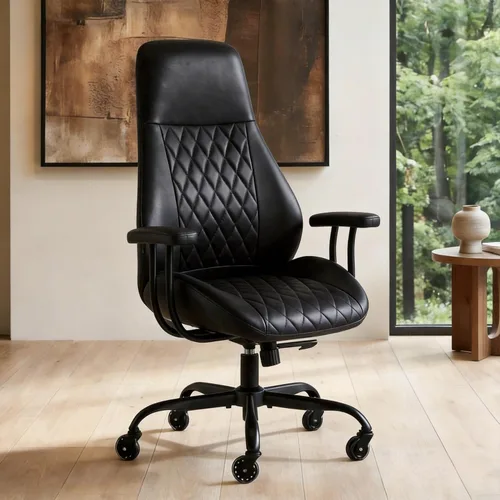 E-Motie Silla de oficina con ruedas de goma, silla ergonómica para computadora de 500 libras, silla de escritorio de cuero con soporte lumbar, silla