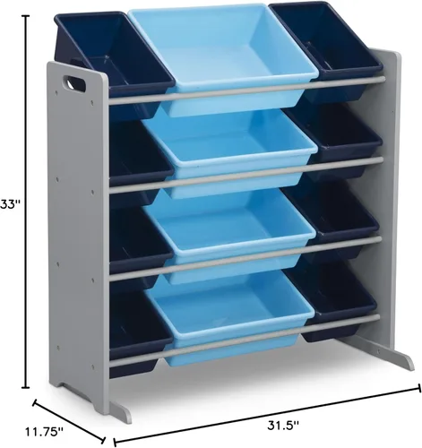 Miniatura 3 de Delta Children Organizador de almacenamiento de juguetes para niños con 12 contenedores de plástico, certificado Greenguard Gold, gris/azul