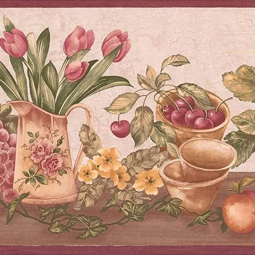 Miniatura 6 de CONCORD WALLCOVERINGS ™ Papel Pintado Frontera Floral Patrón Flores Hojas Para Dormitorio Sala De Estar, Beige, 15 pies Por 7 in KH5897B Beige