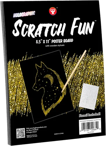 Miniatura 12 de Hygloss Products Scratch Fun - Juego de arte de papel de rascar negro mate para niños, el kit incluye 50 papeles holográficos plateados, 8.5 x 11