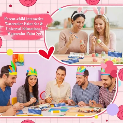 Miniatura 3 de Yeaqee Juego de 12 pinturas de acuarela de 8 colores lavables con pincel, recuerdos de fiesta, arte acuarela para adultos, regalos de fiesta del día