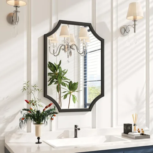 Miniatura 14 de Kelly Miller Espejo de baño negro festoneado para pared, espejo negro de 24 x 36 pulgadas, espejo decorativo de pared con marco biselado para baño