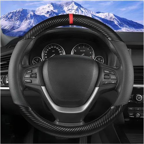 Funda para volante de automóvil, protector de volante de vehículo de fibra de carbono de 14.5 a 15 pulgadas con forro antideslizante, accesorios de