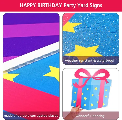 Miniatura 4 de Yulejo Letreros de feliz cumpleaños de 17 piezas, letras de 16 pulgadas, letreros de césped con estacas, impermeables, multicolor