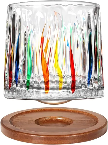 Miniatura 28 de Vaso de vidrio antiguo giratorio, 275ml/10oz de vidrio de whisky de cristal, posavasos de madera, engrosamiento, utilizado como vaso de ron, vaso