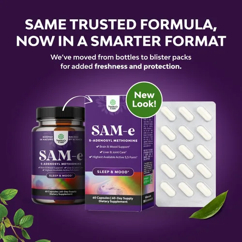 Miniatura 2 de Sam-E - Suplemento de apoyo al estado de ánimo de 200 mg - S-adenosil metionina Sam-E Suplemento para relajación natural para estimular el estado