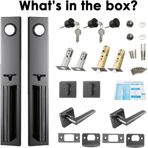 Miniatura 4 de Juego de cerradura de puerta doble para puerta delantera, para diestros y zurdos, con cerrojo y palanca, resistente, color negro peltre