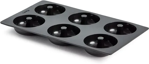 Lékué - Molde de silicona platino para donas | 6 agujeros antiadherentes para hornear, no necesita grasa, moldes para hornear | Resistente al calor,