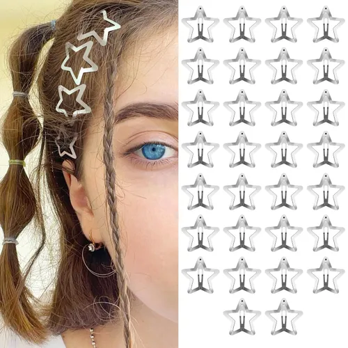 Miniatura 12 de Pinzas para el cabello Y2K de la década de 2000, pasadores de pelo antideslizantes, accesorios para el cabello de estrella plateadas, pinzas