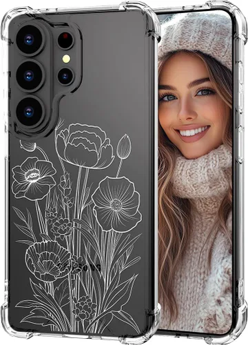 Miniatura 166 de Hungo Funda compatible con Samsung Galaxy S23 con diseño floral y bonito diseño transparente, femenino para mujeres y niñas, con hermoso clavel