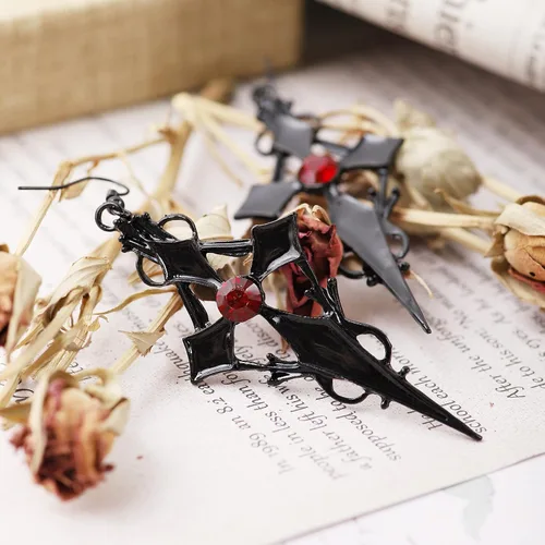 Miniatura 6 de Sacina Aretes de cruz gótica, aretes de cruz negra para mujer, aretes góticos, aretes góticos, aretes de Halloween, joyería de disfraces, regalo