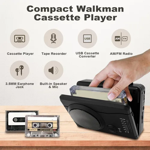 Miniatura 2 de Grabadora de cinta portátil para reproductor de casete, convertidor digital de cinta de casete a MP3, estación de radio AM/FM, grabación inversa