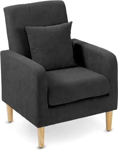OS MOTOR Sofá tapizado con almohada, sillón de tela con patas de madera, cómoda silla de descanso para sala de estar, dormitorio u oficina, soporta