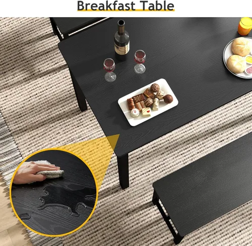 Miniatura 4 de Rovibek Juego de mesa de comedor para 4 personas con 2 bancos, juego de mesa de cocina que ahorra espacio para cocina y comedor, color negro