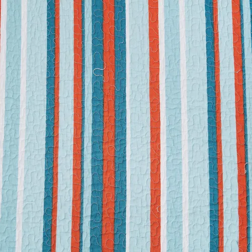Miniatura 7 de C&F Home Tangerine Coast - Juego de edredón reversible de algodón con rayas tropicales costeras, naranja y azul, lavable a máquina, juego de 2