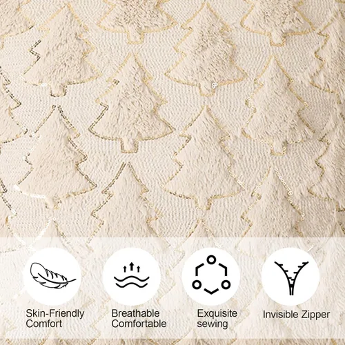 Miniatura 2 de Juego de 2 fundas de almohada de Navidad de 18 x 18 pulgadas, fundas de almohada beige con patrón de árbol de Navidad, fundas de cojín de piel
