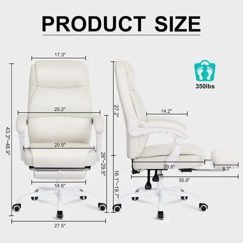 Miniatura 2 de Misolant Silla de oficina grande y alta con reposapiés, silla de escritorio de respaldo alto con reposabrazos de varillaje, sillas ejecutivas Blanco