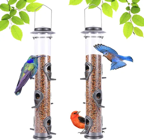 Miniatura 13 de Alimentador de metal para pájaros silvestres, alimentador de semillas de pájaros silvestres, alimentador de aluminio de seis puertos, tubo sólido