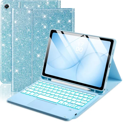 Miniatura 9 de EAMPANG Funda con purpurina y teclado trackpad para Samsung Galaxy Tab A11 Plus/A9 Plus de 11 pulgadas, Smart Touchpad 7 colores retroiluminados