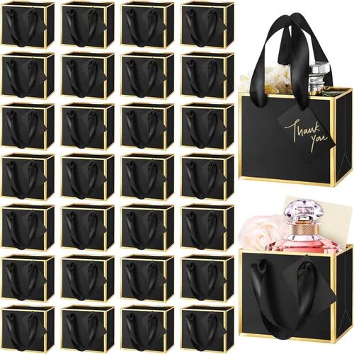 Yeaqee 25 mini bolsas de regalo de papel metálico con asa de 4.75 x 2.25 x 4 pulgadas, pequeña bolsa de regalo para bricolaje, etiqueta de