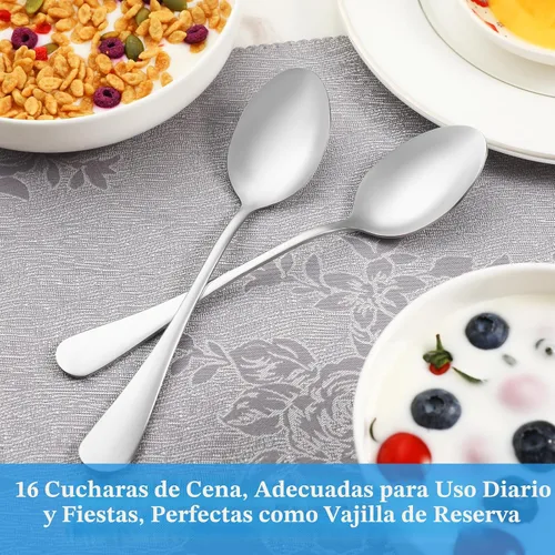 Miniatura 7 de Juego de cucharas de cena, 16 cucharadas de 7.3 pulgadas, cucharas de acero inoxidable de grado alimenticio de alta calidad, cuchara de metal
