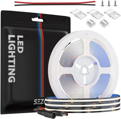 Miniatura 19 de SEZO COB - Tira de luz LED blanca cálida 2700K 16.4ft 480LEDs/M CRI90+ 24V 0.315 in Ancho 9W/m Flexible Brillante Alta Densidad Uniforme FCOB LED