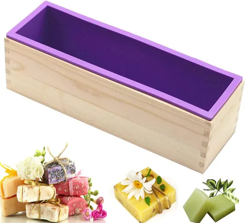 Miniatura 6 de Molde de Pan de Jabón de Silicona Rectangular Flexible con Caja de Madera para Suministros de Fabricación de Jabón de 42oz.. Morado