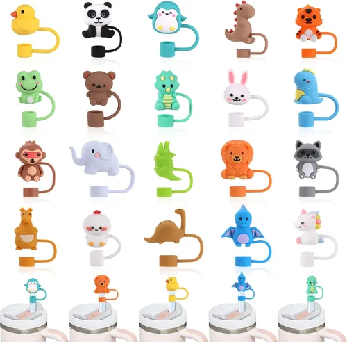 Miniatura 8 de 20 tapas de paja de animales compatibles con Stanley Cup, de silicona, reutilizables, para vasos de 30 y 40 onzas, accesorios de 0.394 in