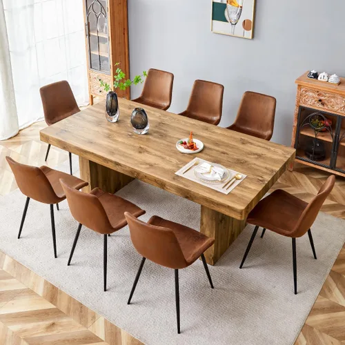 Miniatura 40 de gopop Rustic Modern 79" Rectangular Dining Table, Solid Wood Farmhouse Kitchen Table with Sturdy Legs, Wooden Dining Room Table for 6–10 People