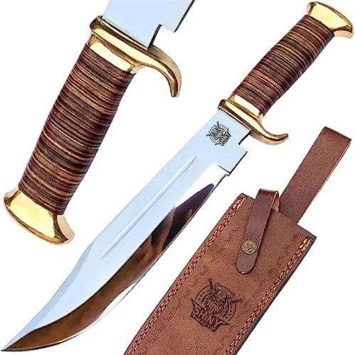 Miniatura 7 de SHINY CRAFTS® -Cuchillo Bowie para exteriores de regalo - Hoja fija de 18 pulgadas con mango de cuero negro y funda para senderismo, bushcraft