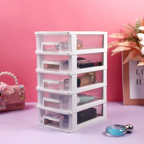 Miniatura 7 de Healeved Organizador de almacenamiento de escritorio de 5 cajones de plástico transparente pequeño cajón unidad de almacenamiento de escritorio