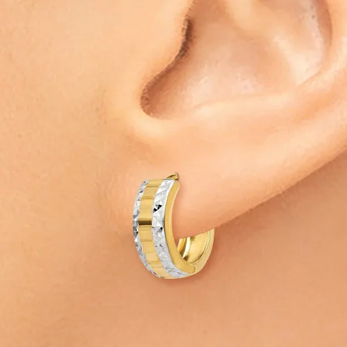 Miniatura 3 de Aretes de aro con bisagras de oro de dos tonos amarillo y blanco de 14 quilates (0.394 in x 0.197 in), Oro blanco