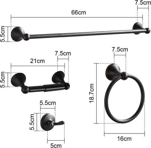 Miniatura 5 de BGL Juego de accesorios de baño Negro mate Barras de toallas de baño ajustables y expandibles Accesorios de baño Juego de toalleros 8 piezas Montaje