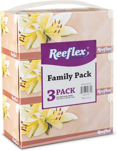 Reeflex Pañuelos faciales, tejido facial suave de 2 capas, 3 cajas, 230 hojas por caja (690 hojas en total), cajas de pañuelos suaves y duraderas a
