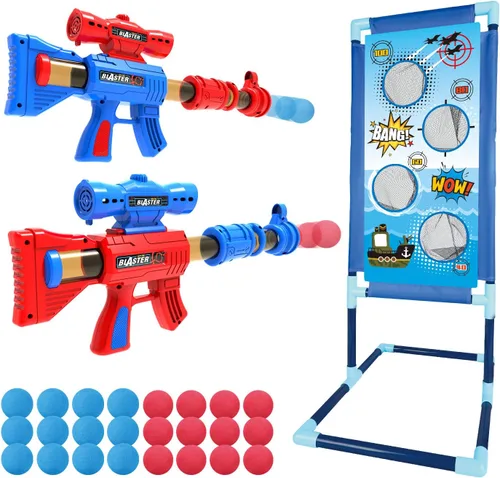 YEEBAY - Juguete de disparos para niños de 6, 7, 8, 9 o 10 años en adelante, 2 pistolas de aire y objetivo de disparo y 24 bolas de espuma, regalo
