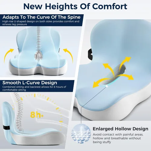 Miniatura 7 de Cojín de asiento, cojines para silla de oficina para aliviar el coxis, cojines de asiento para silla de oficina con diseño ergonómico en forma de L
