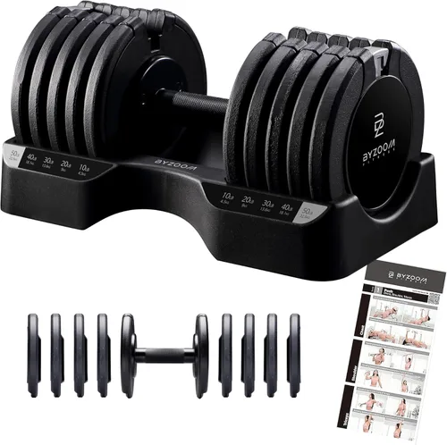 Miniatura 10 de ByZoom Fitness - Mancuerna ajustable de 12.5/25 libras – Unidad individual O juego de 2 – Peso ajustable 5-en-1 para gimnasio en casa, entrenamiento