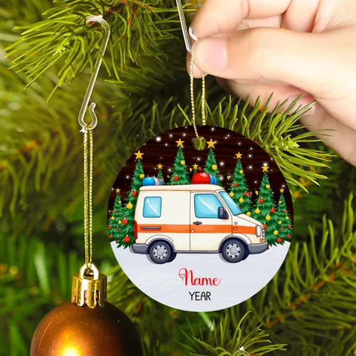 Miniatura 4 de Adorno de Navidad de ambulancia 2023, adorno de ambulancia personalizado con nombre y año, adorno paramédico personalizado, decoración colgante