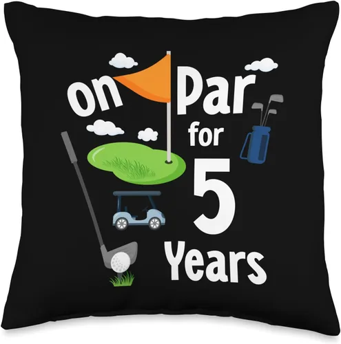 On Par 5th Birthday Golf Player Theme 5 Year Old B-Day Throw Pillow, 16x16, Multicolor