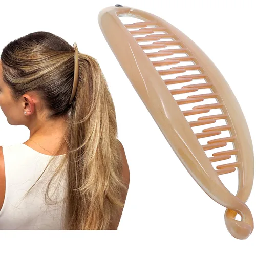 Miniatura 14 de Camila Paris CP3133 - Peine de pelo con clip de plátano francés de 4.5 pulgadas, para niñas, estilo clásico, flexible, para cola de caballo Beige