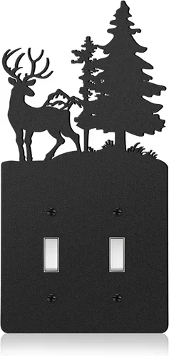 Miniatura 13 de Cubierta de Interruptor de Luz de Oso de Metal Alce Árbol Montaña Alce Placa de Interruptor de Luz Negra Cubierta de Enchufe de Bosque Interruptor