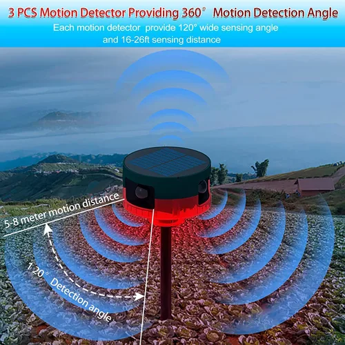 Miniatura 5 de Luces de alarma de seguridad con sensor solar para exteriores, detector de movimiento de 360°, luz estroboscópica intermitente, lámpara de Rojo 1