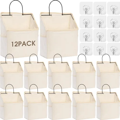 Woanger 12 bolsas de almacenamiento para colgar en la pared, organizador para colgar en la pared, contenedores para colgar sobre la puerta, Blanco