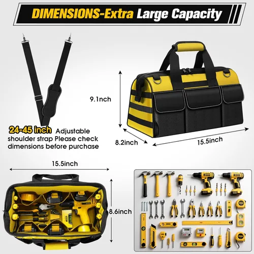 Miniatura 2 de Bolsa de herramientas resistente de 16 pulgadas, organizador de caja de herramientas de 19 bolsillos, bolsa de herramientas portátil con asa suave