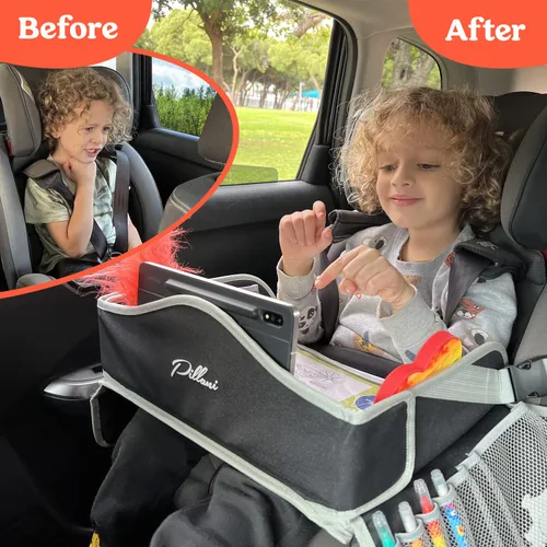 Miniatura 3 de PILLANI Bandeja de viaje para niños para el coche - Bandeja para asiento de coche para niños, artículos imprescindibles para viajes por carretera