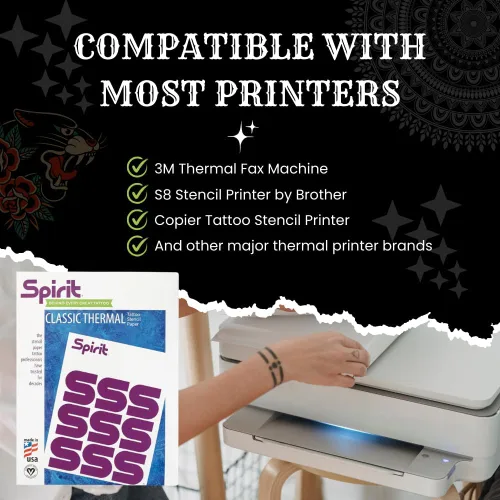 Miniatura 2 de Spirit® Papel de transferencia de tatuaje térmico clásico de 8.5 x 11 pulgadas, 100 hojas, papel de plantilla de tatuaje, fabricado con orgullo