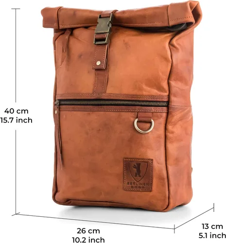 Miniatura 8 de BERLINER BAGS Mochila vintage de cuero genuino Utrecht, mochila para laptop, mochila de viaje para mujeres y hombres, café M, Mediana