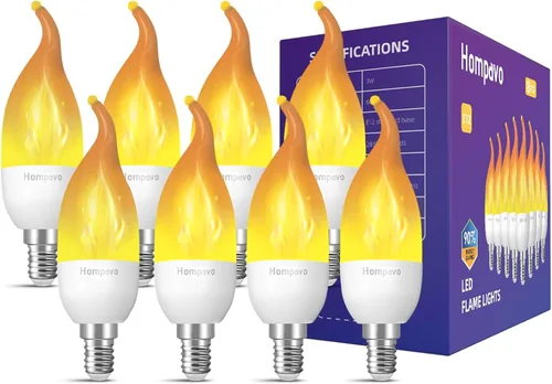 Miniatura 10 de Hompavo - Decoraciones de Navidad,【Actualizado】 Bombillas LED de llama, bombillas con 3 modos de luz parpadeante, bombilla de vela de llama con base