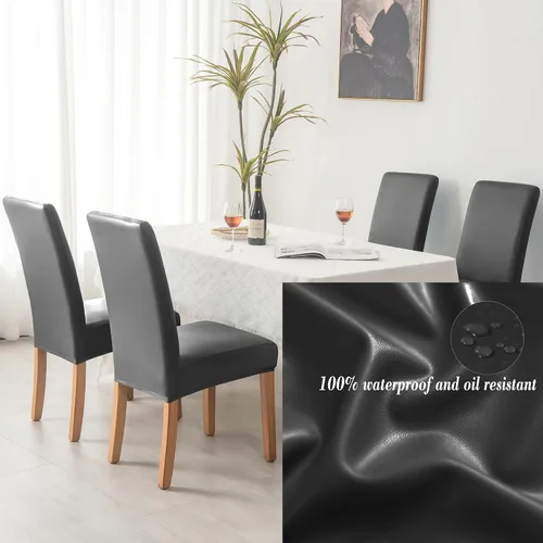 Miniatura 2 de HFCNMY Juego de 6 fundas para sillas de comedor, elásticas, impermeables, de poliuretano, color negro, fundas suaves para sillas de comedor, fundas